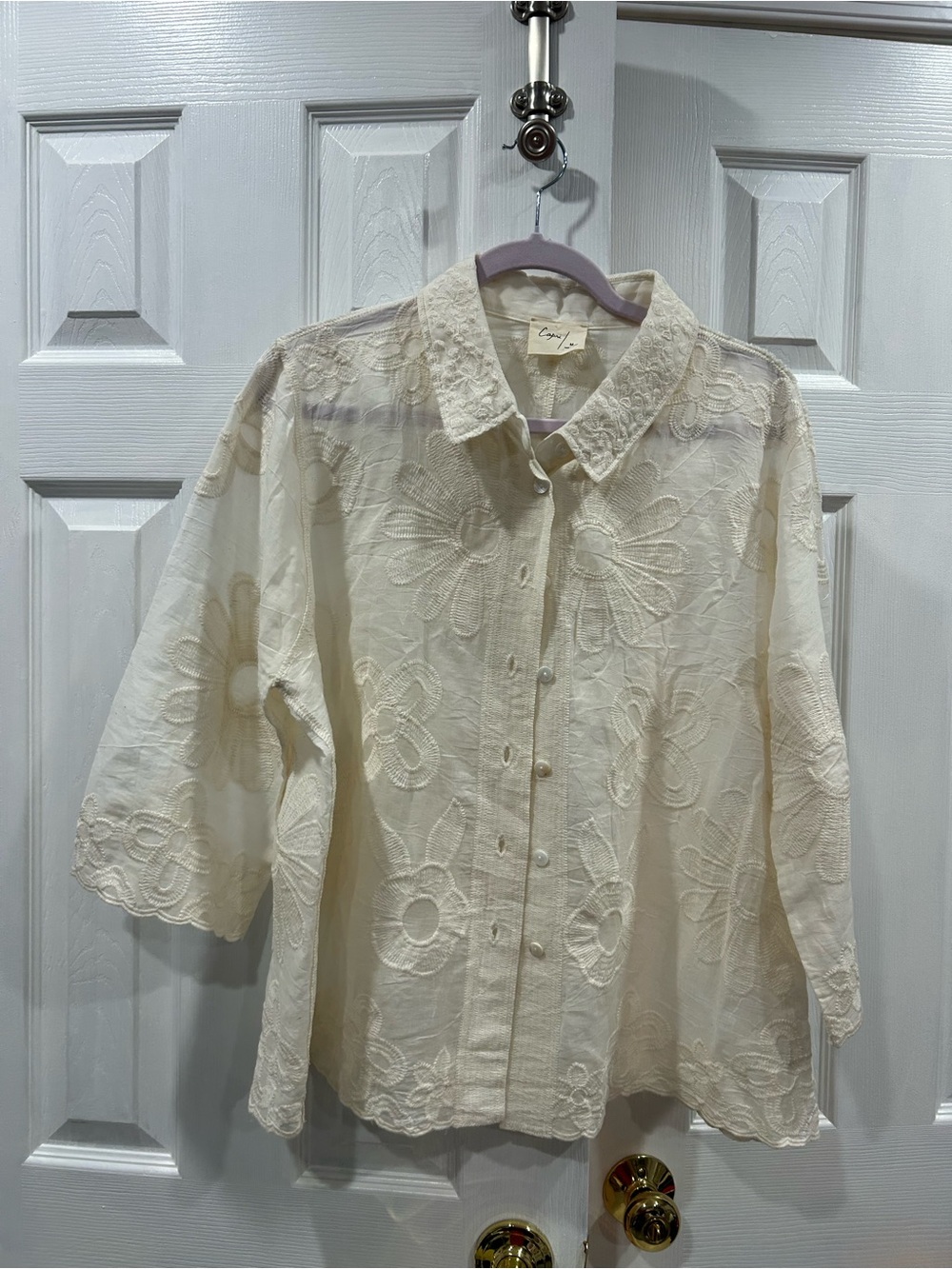 Capri Delicate Cream Embroidered Button-Front Tunic